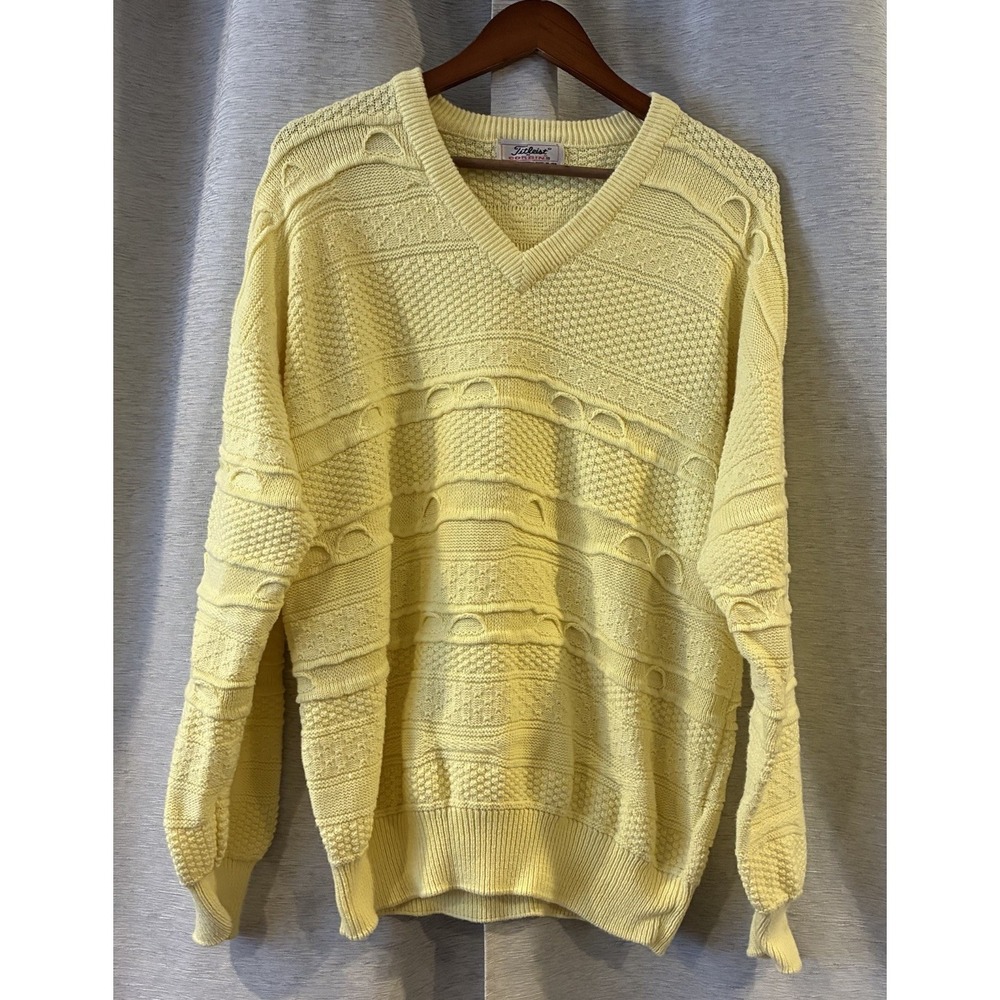 Vintage 90s Titleist Mens Large Geometric Cotton Knit Golfing V-Neck‎ Sweater